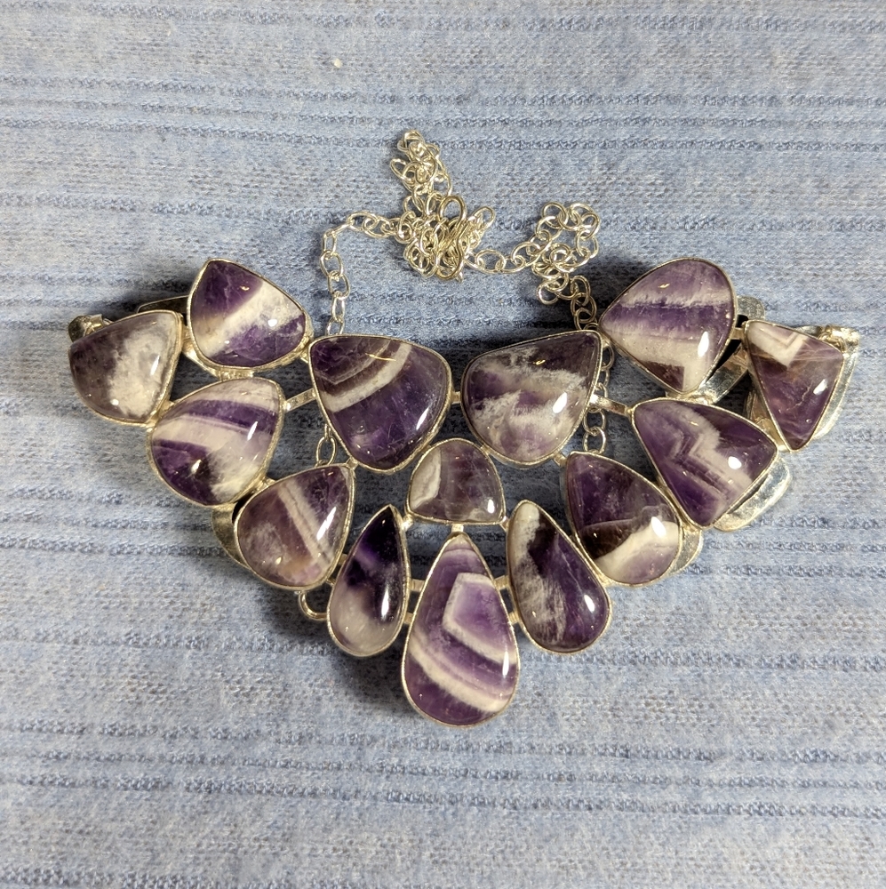 Chevron Amethyst Large Stone Statement Necklace - image 8